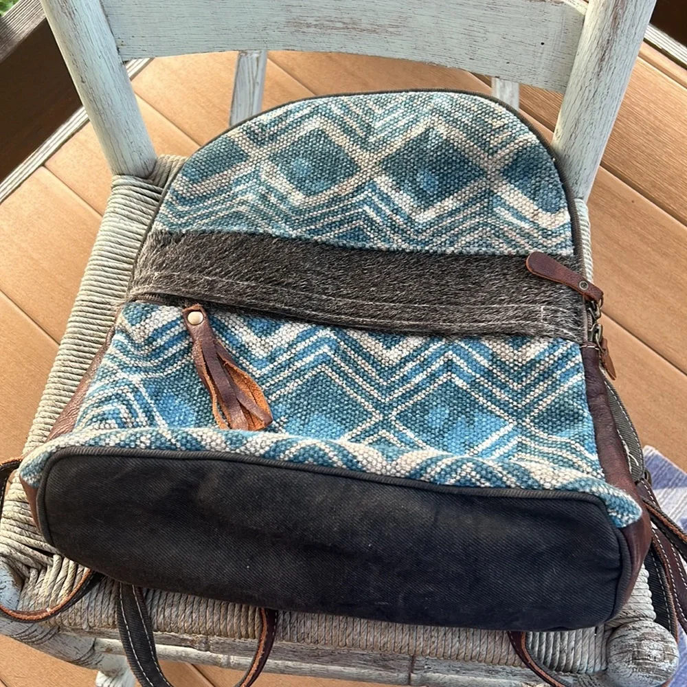 MYRA BAG 💼 Blue Breeze Canvas w/Hairon Backpack 🎒